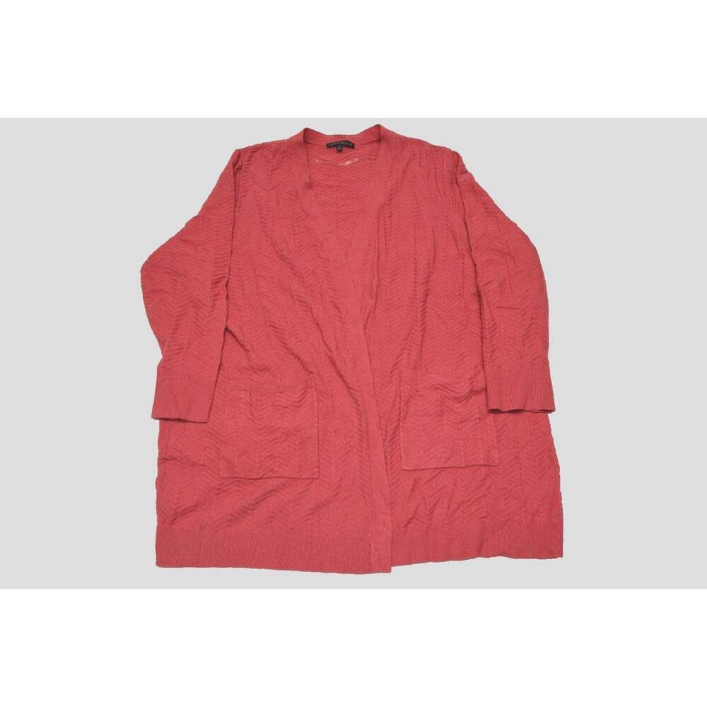 Love Ellie Knit Long Sleeve Cardigan Orange Sweater Pockets Open Front